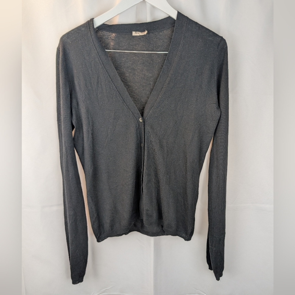Miu Miu Women's Black V-Neck Cashmere Cardigan In VGUC